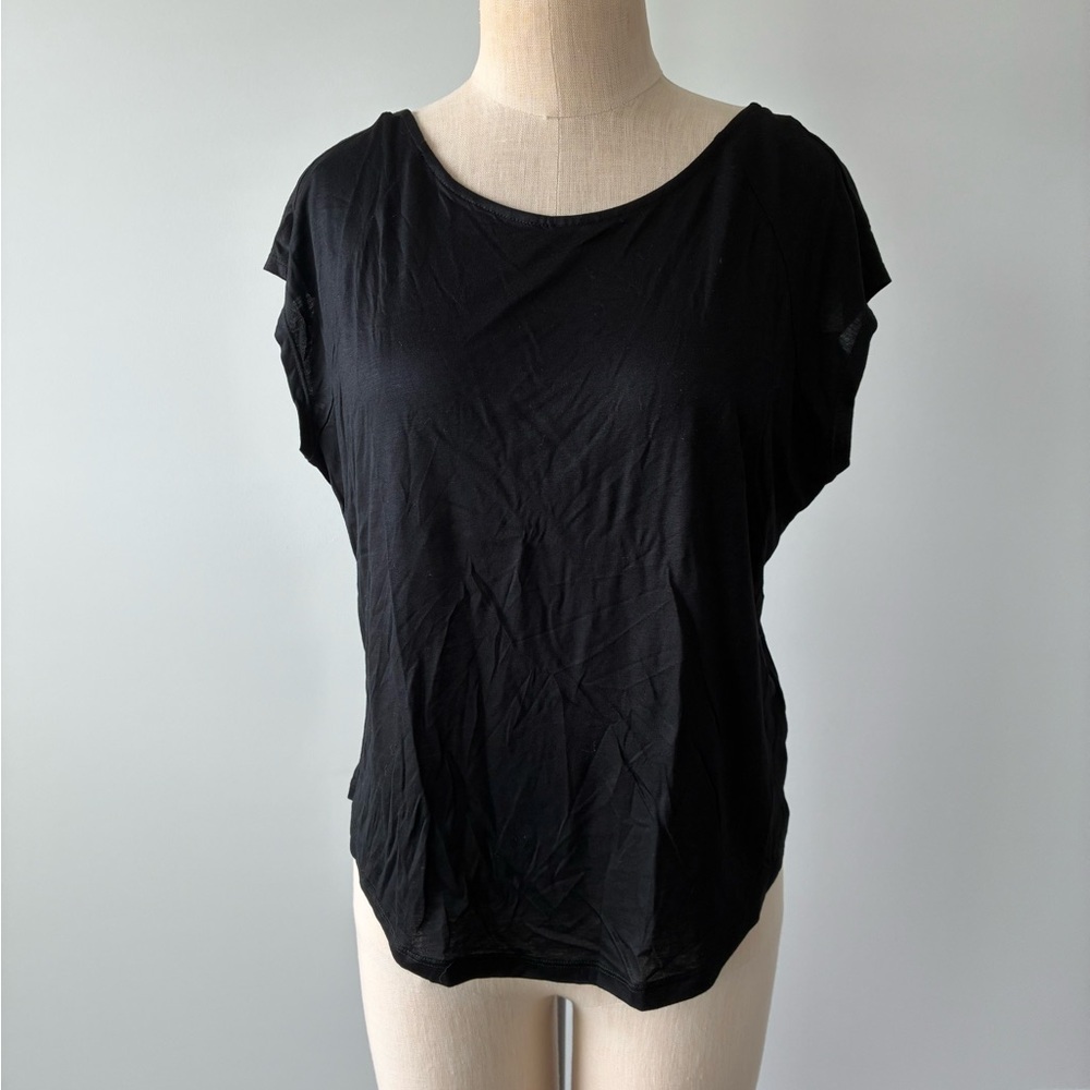 NWT By Anthropologie Sheer Lightweight Black Low-Back Top